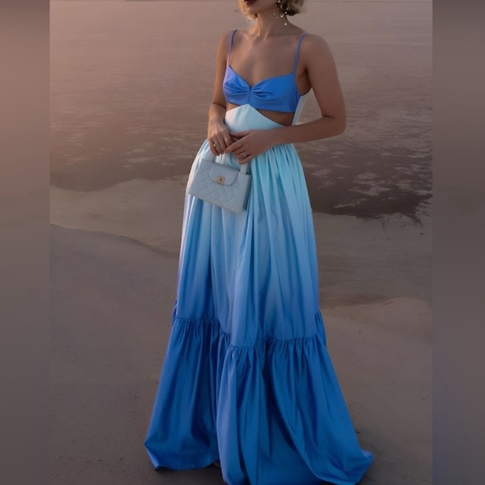 XL Blue Ombré cutout maxi dress